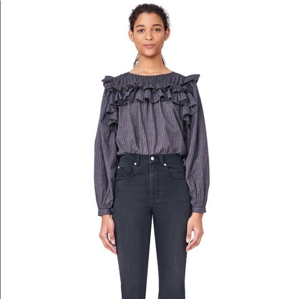 Rebecca Taylor LA VIE LUREX GAUZE RUFFLE TOP XS